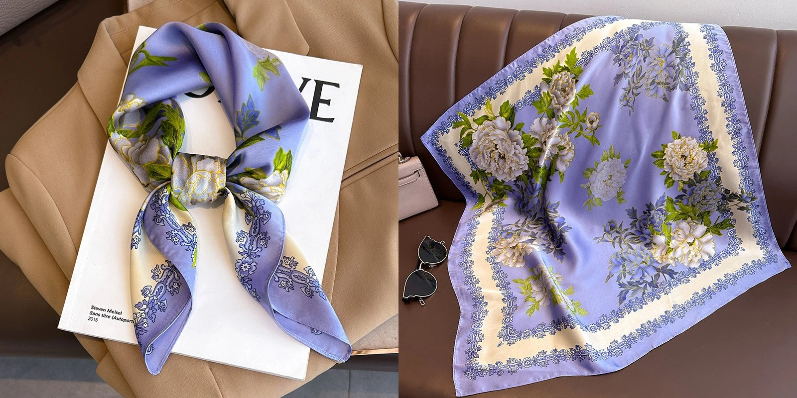 Luxury Floral Silk Scarf – Soft Satin Square Wrap for Hair, Neck & Hijab