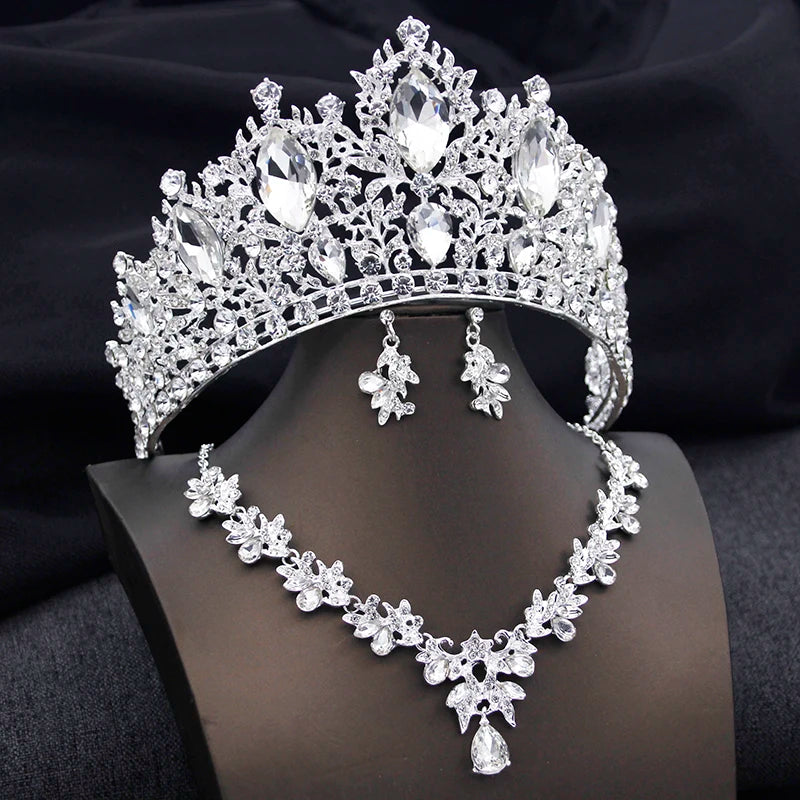 Bridal Green Crystal Tiara Set – Elegant Crown, Necklace & Earrings for Weddings and Prom