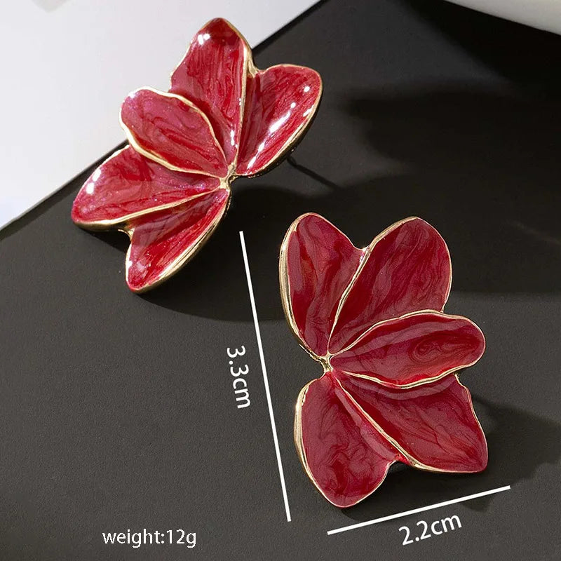 Metal Flower Red Enamel Petal Drop Earrings for Women Trendy Yellow Blue Green Drops Oil Flower Earrings Fashion Jewelry Gifts