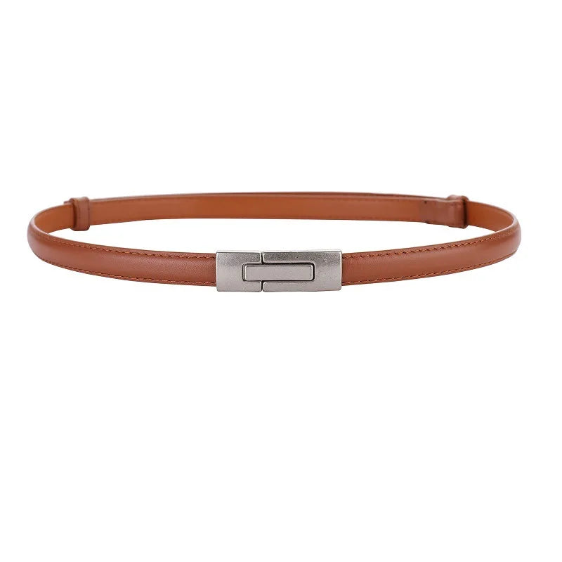 Skinny Genuine Leather Belt – Slim Adjustable Dress Waist Belt with Alloy Buckle
