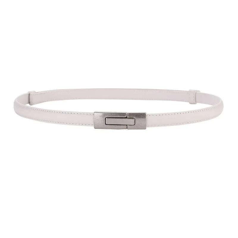 Skinny Genuine Leather Belt – Slim Adjustable Dress Waist Belt with Alloy Buckle