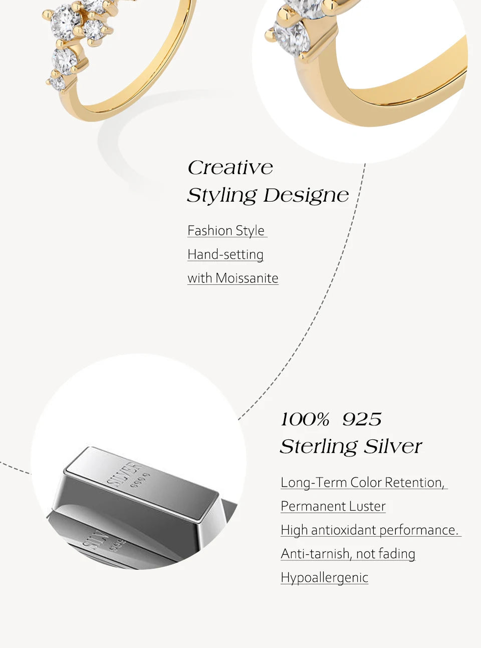 ATTAGEMS Round-Cut Moissanite Ring – D-VVS1 Sparkle in Solid 925 Silver for Women