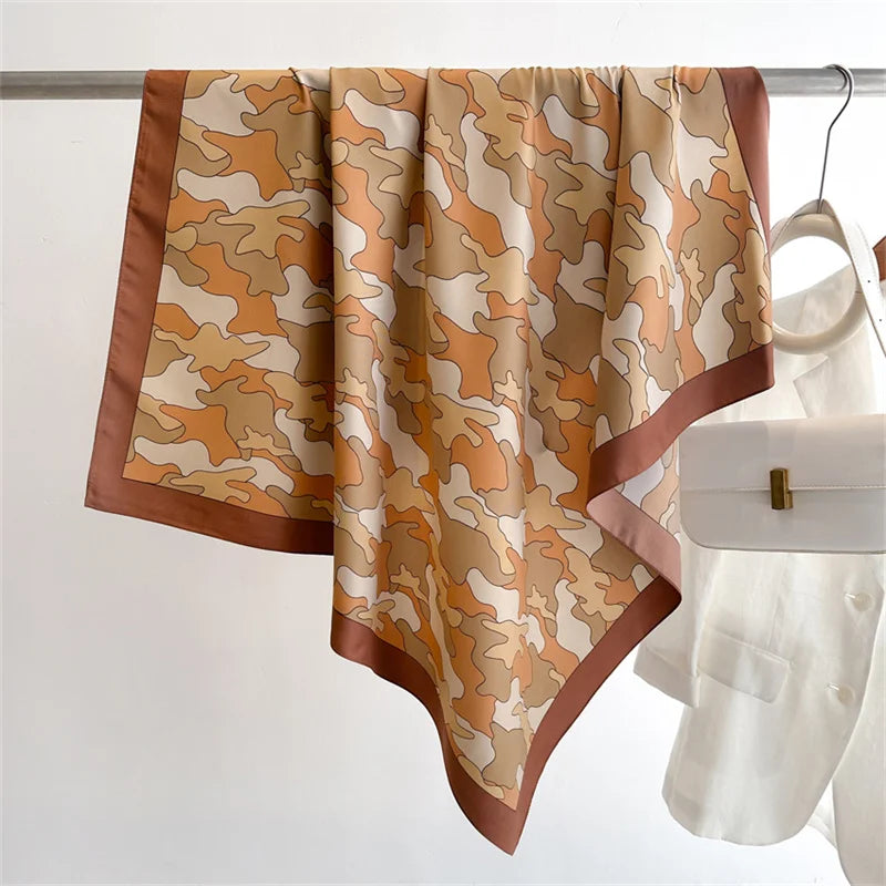 Silk Feel Scarf – Twill Square Wrap with Luxury Tree Print for Hair, Neck & Hijab