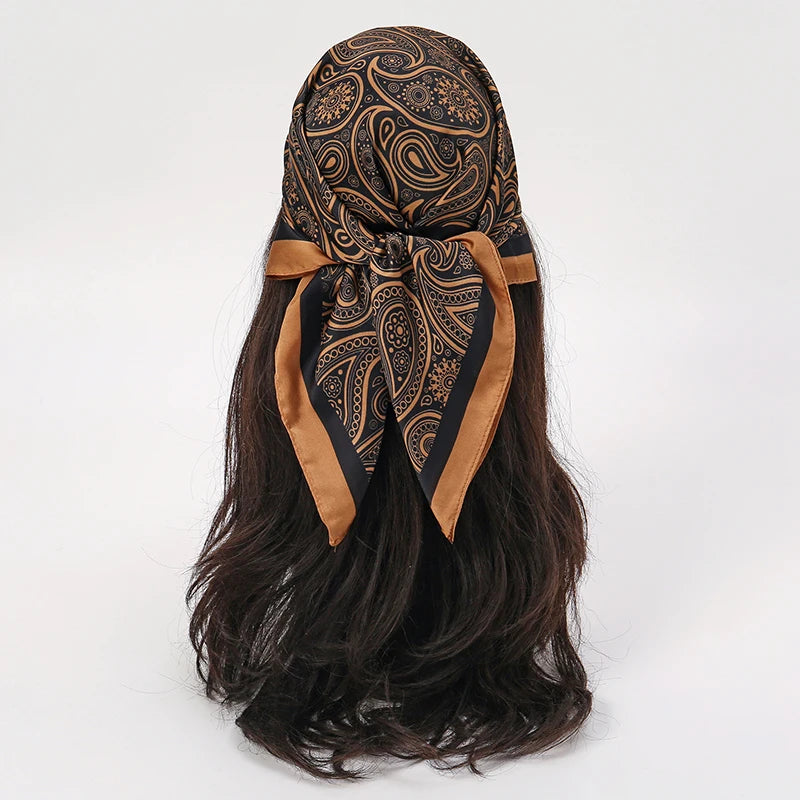 Bohemian Floral Silk Scarf – Tropical Print Square Satin Wrap for Hair, Neck & Hijab