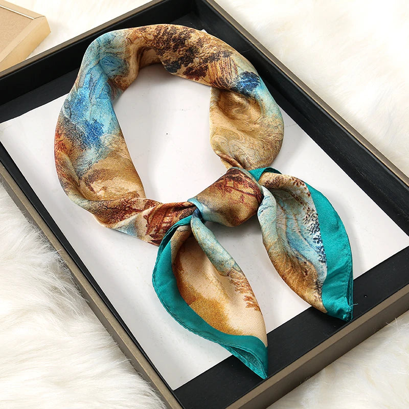 Luxury Silk Satin Scarf – 2023 Square Print Design for Women’s Hijab, Hair & Neck Styling