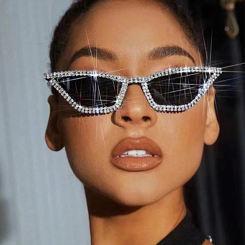 Diamond-Accent Cat Eye Sunglasses – Trendy Hip-Hop Style for Women