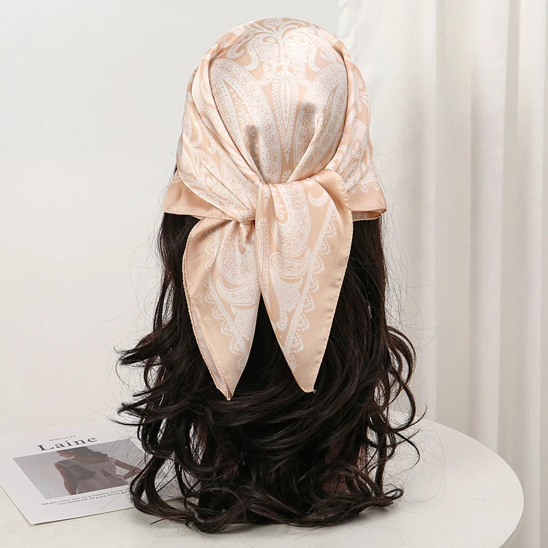 Bohemian Floral Silk Scarf – Tropical Print Square Satin Wrap for Hair, Neck & Hijab
