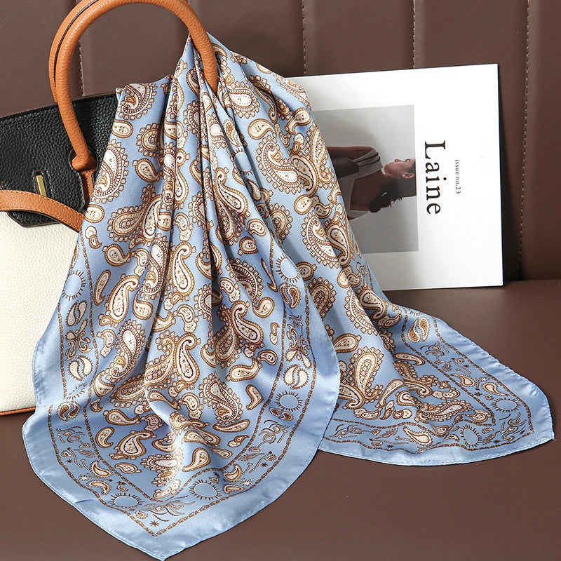Luxury Silk Satin Scarf – 2023 Square Print Design for Women’s Hijab, Hair & Neck Styling