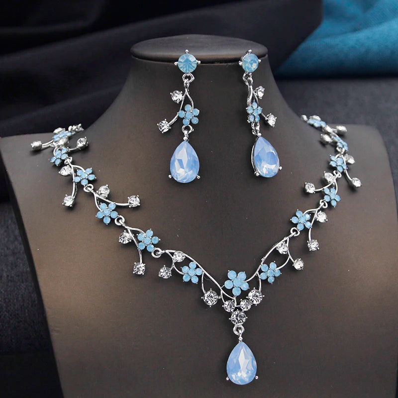 Rhinestone Water Drop Bridal Set – Sparkling Choker Necklace & Earrings for Brides