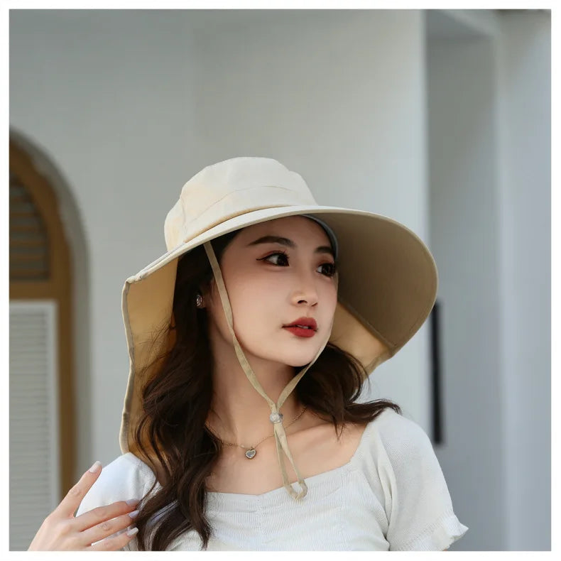 Women’s Wide-Brim Sun Bucket Hat – UPF 50+ Fishing & Safari Style with Neck Cover