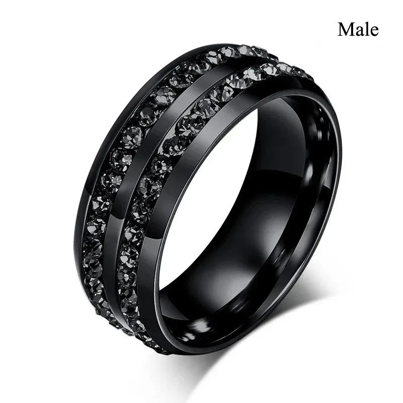 Couple Ring Set – Red Rhinestone Women’s Band & Stainless Steel Celtic Dragon Men’s Ring, Romantic Wedding Style
