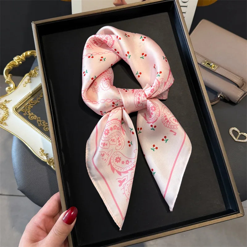 Bohemian Floral Silk Scarf – Luxury Square Satin Wrap for Hair, Neck & Hijab