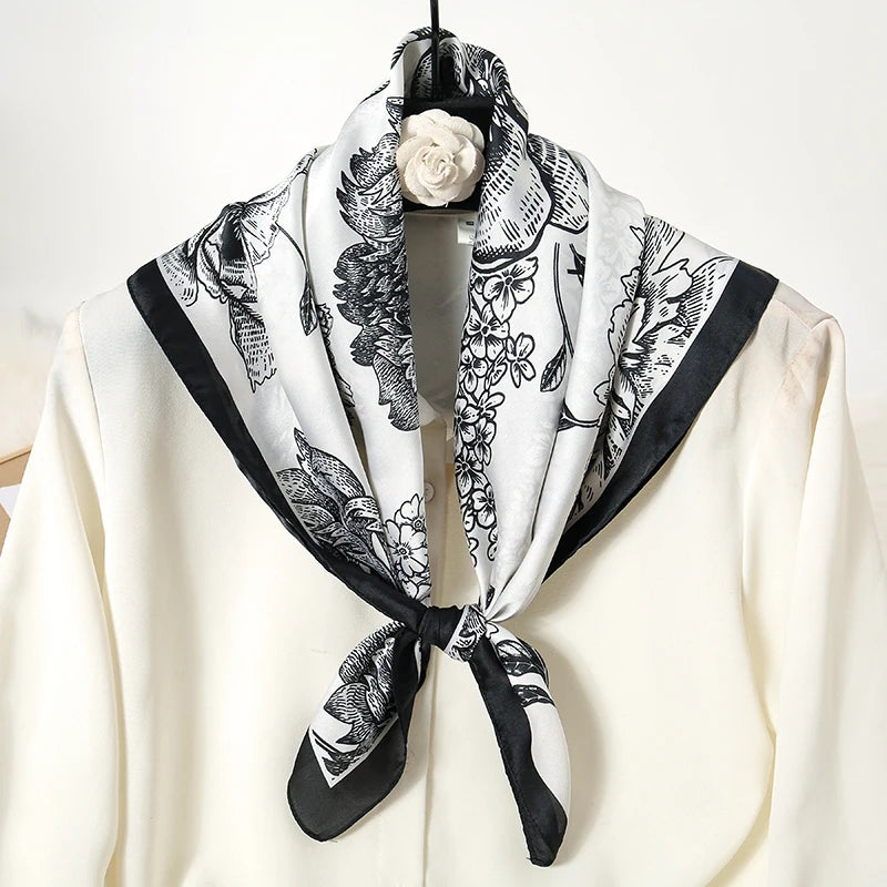 Luxury Silk Satin Scarf – 2023 Square Print Design for Women’s Hijab, Hair & Neck Styling