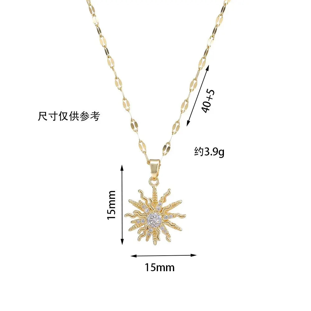 Spin Zircon Flower Necklace – Light Luxury Gold Pendant for Women, Perfect for Parties & Gifts