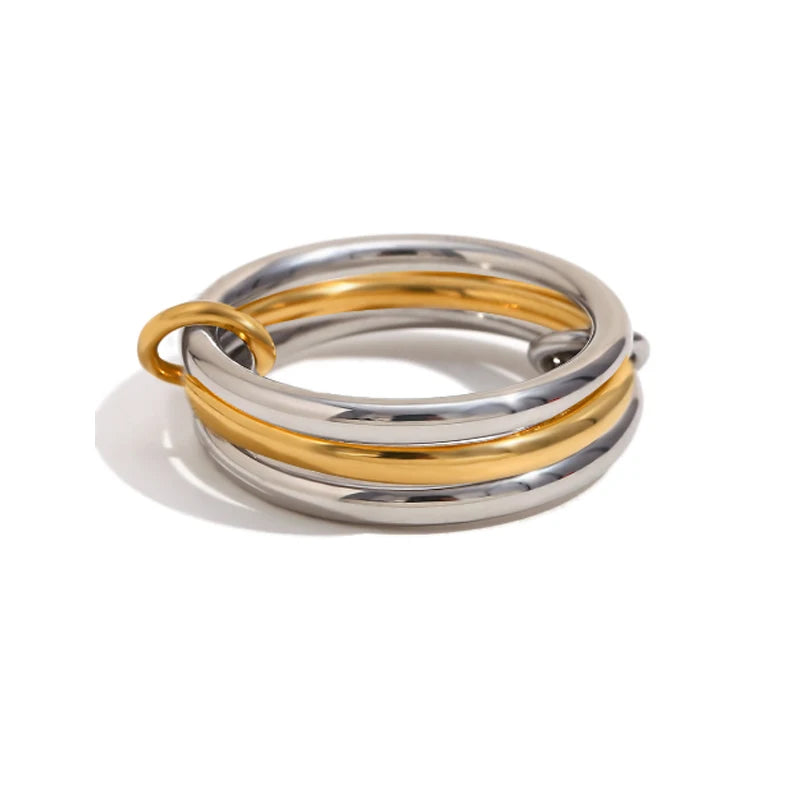 Two-Tone Four-Band Copper Ring – Hypoallergenic Stacking Style for Young Women