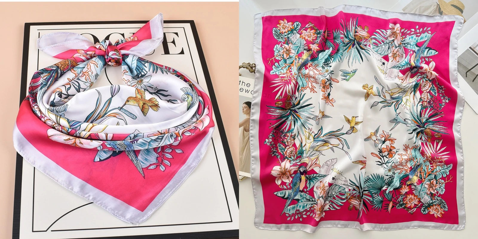 Luxury Floral Silk Scarf – Soft Satin Square Wrap for Hair, Neck & Hijab