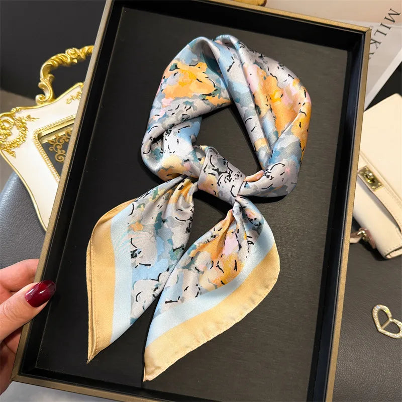 Bohemian Floral Silk Scarf – Luxury Square Satin Wrap for Hair, Neck & Hijab