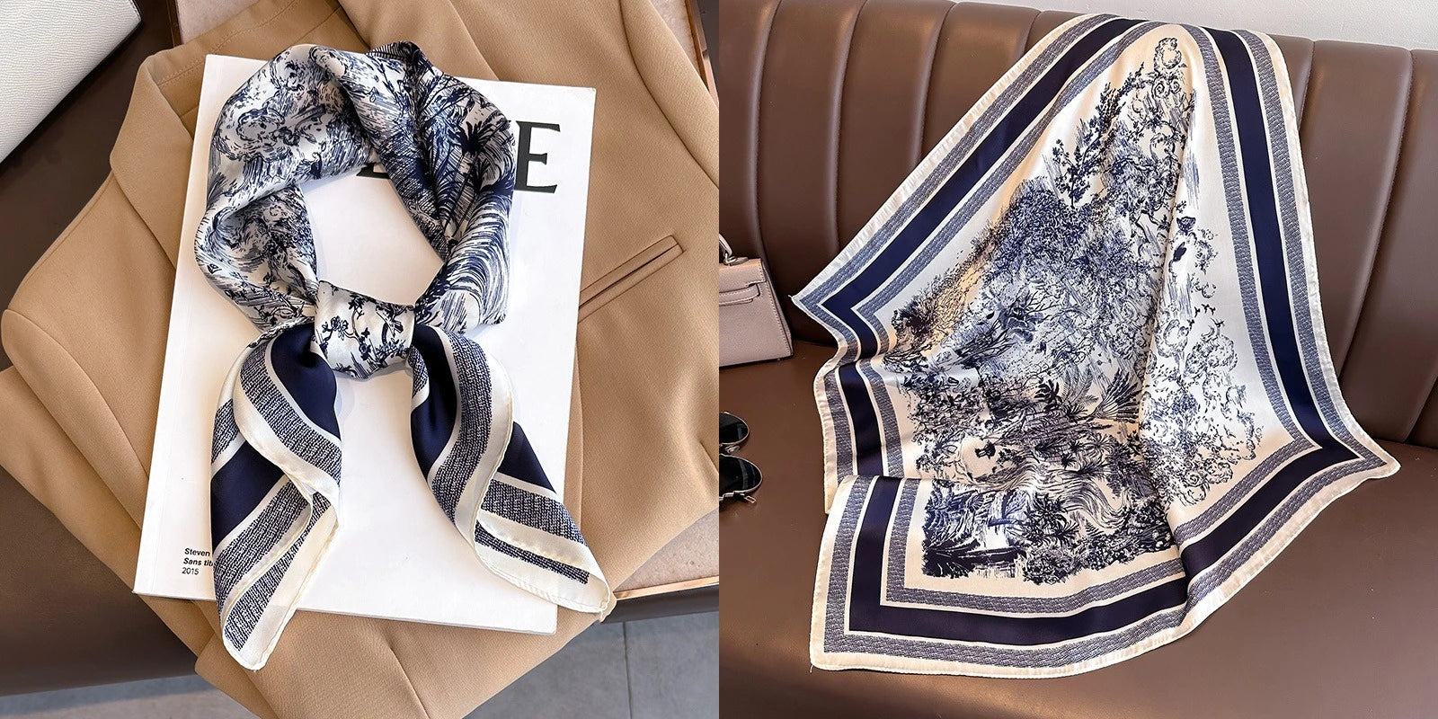 Luxury Floral Silk Scarf – Soft Satin Square Wrap for Hair, Neck & Hijab