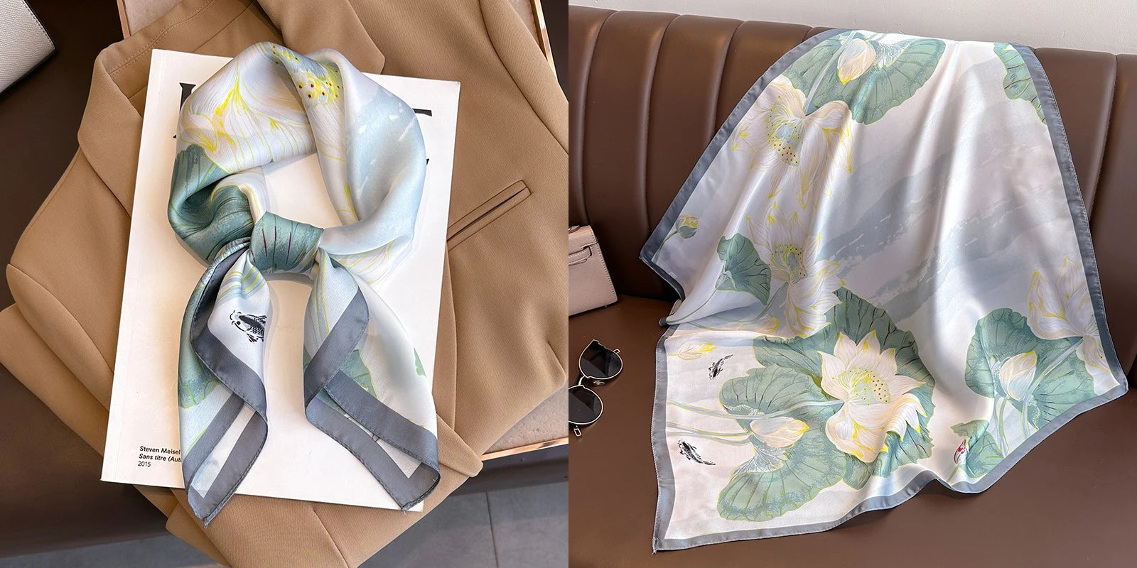 Luxury Floral Silk Scarf – Soft Satin Square Wrap for Hair, Neck & Hijab