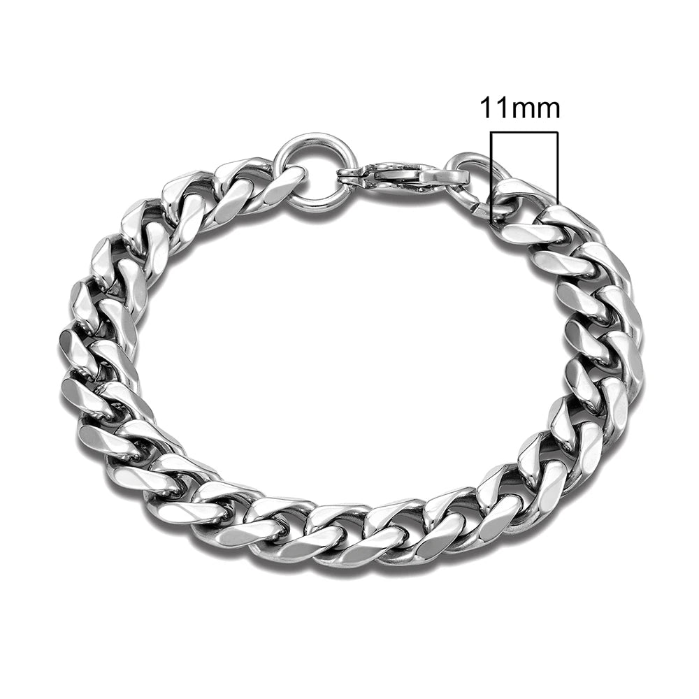 MKENDN Punk Cuban Link Bracelet – 3–11 mm Stainless Steel Biker Chain for Men & Women