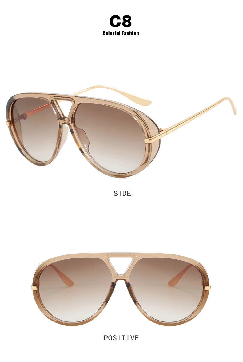 Oversized Oval Pilot Sunglasses – 2025 Luxury Metal Frame UV400 Vintage Shield Style