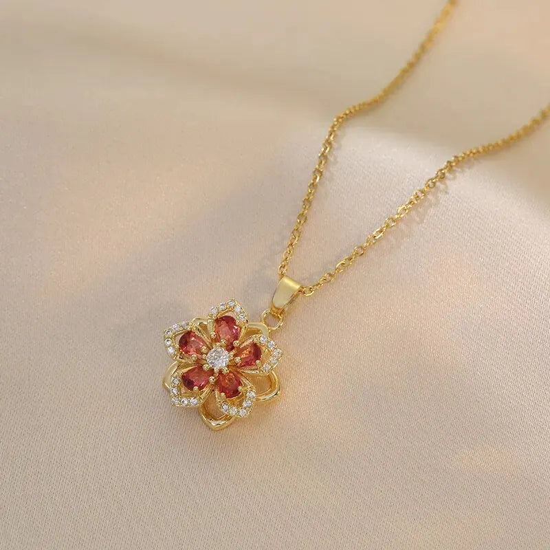 Spin Zircon Flower Necklace – Light Luxury Gold Pendant for Women, Perfect for Parties & Gifts