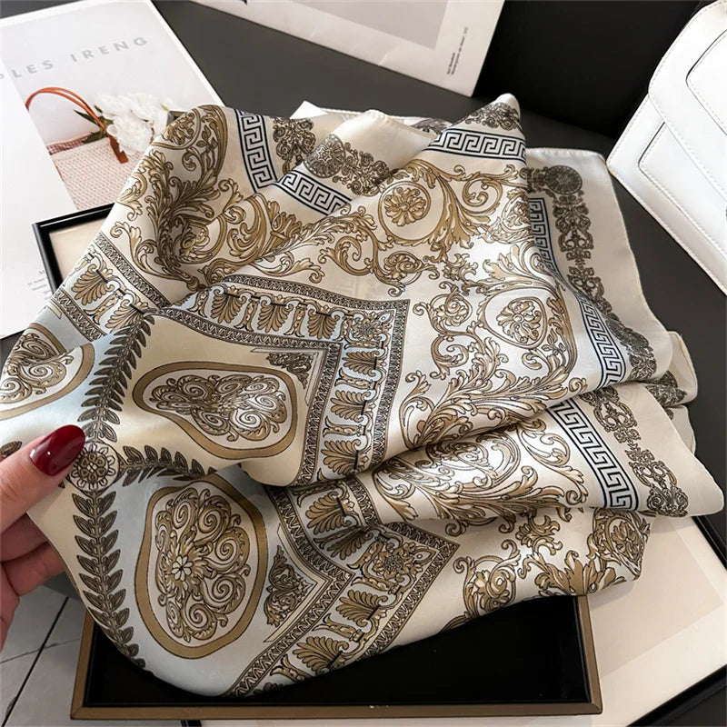 Printed Silk Scarf – Luxury Square Pashmina for Hair, Neck & Head Styling