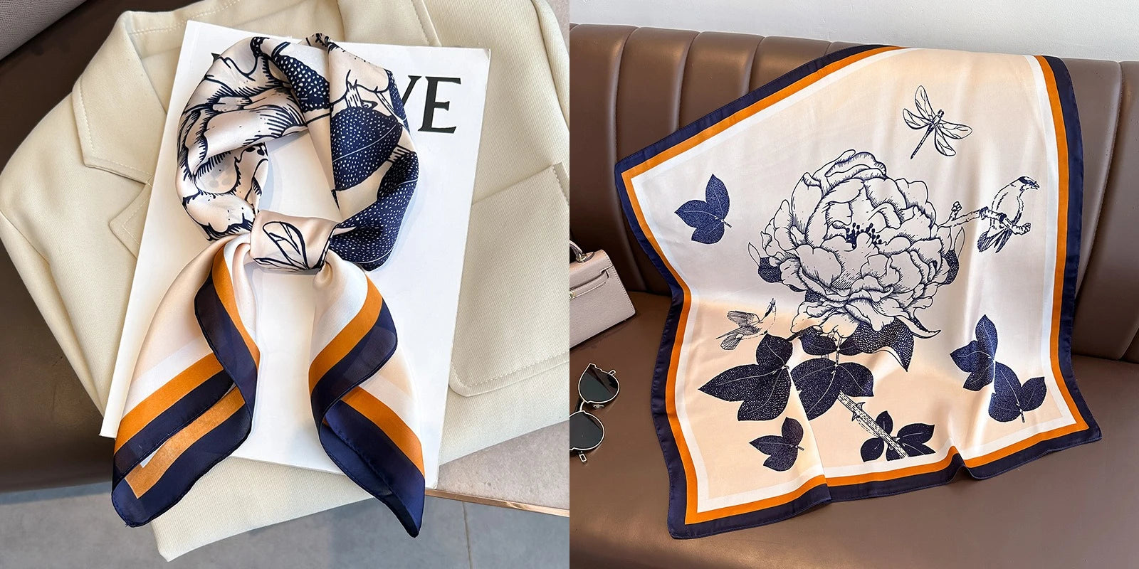 Luxury Floral Silk Scarf – Soft Satin Square Wrap for Hair, Neck & Hijab