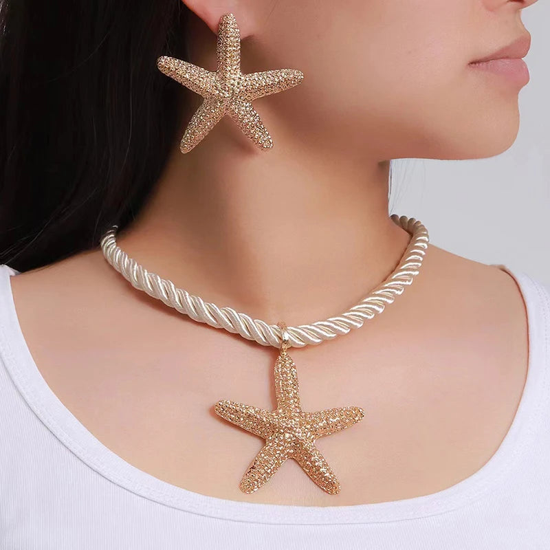3-Piece Starfish Jewelry Set – Ocean Style Necklace & Statement Earrings for Parties