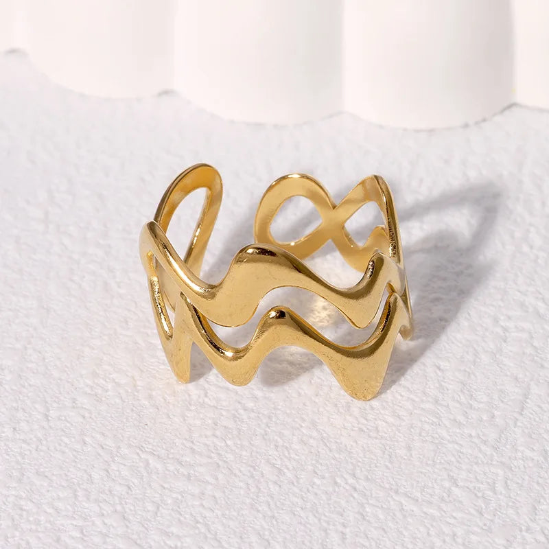 Irregular Wave Ring – Adjustable Gold Stainless Steel Statement Piece for Women & Men