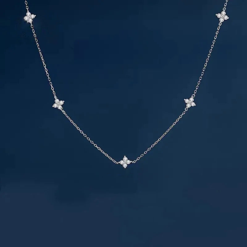 Four-Leaf Zircon Necklace – Elegant Lucky Choker for Women, Perfect for Parties & Gifts