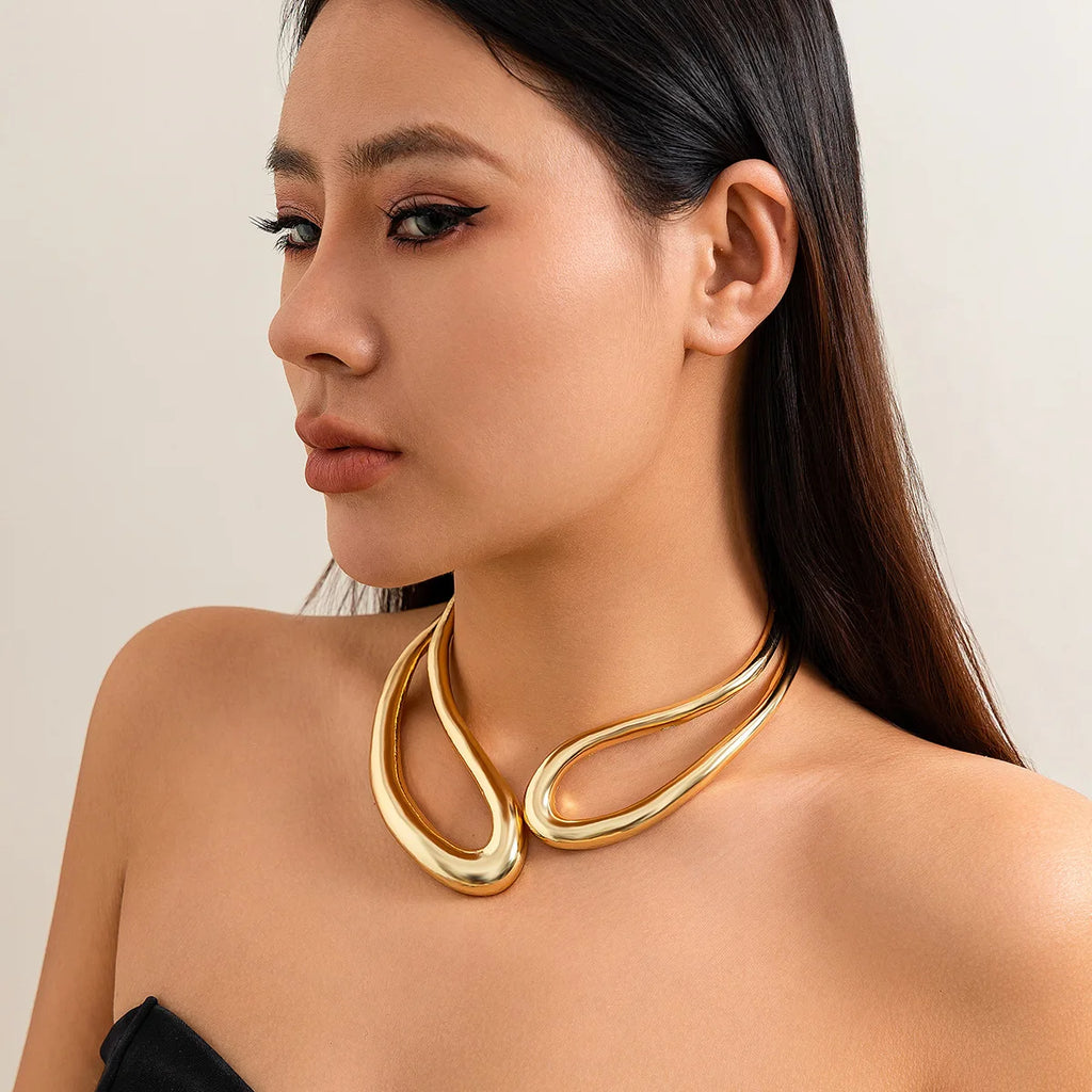 DIEZI Steampunk Irregular Clavicle Torques Necklace For Women Punk Gold Silver Color Statement Chokers Necklace Gift Jewelry