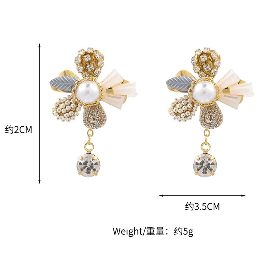 ZAKOL Crystal Flower Earrings – Sweet Korean-Style Gold Sparkle for Women & Girls