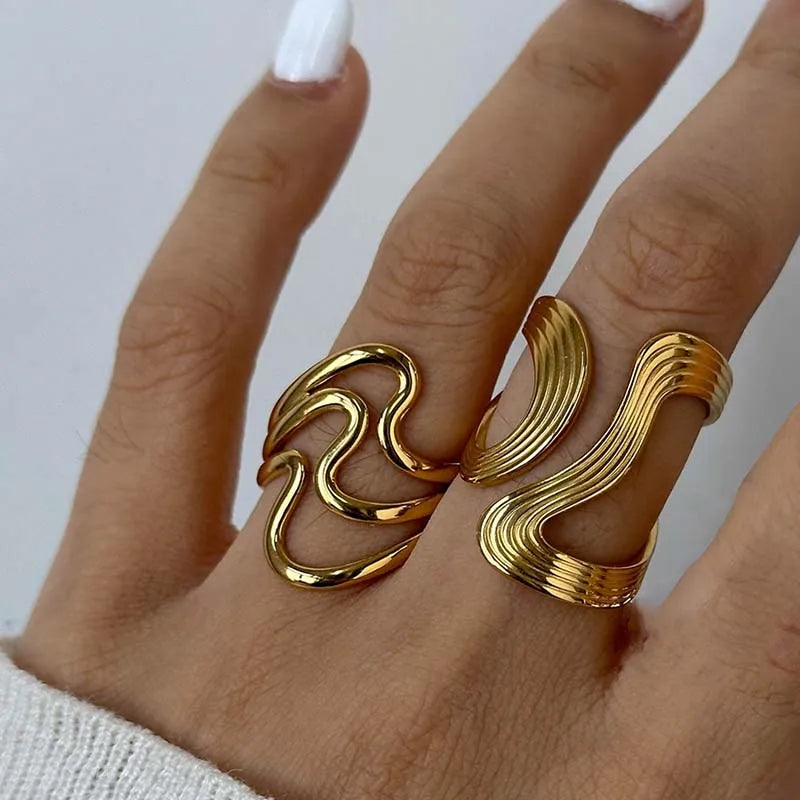 Irregular Wave Ring – Adjustable Gold Stainless Steel Statement Piece for Women & Men