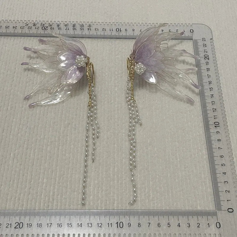 Butterfly & Mermaid Pearl Tassel Ear Cuffs – Elegant Non-Piercing Fairy-Style Earrings