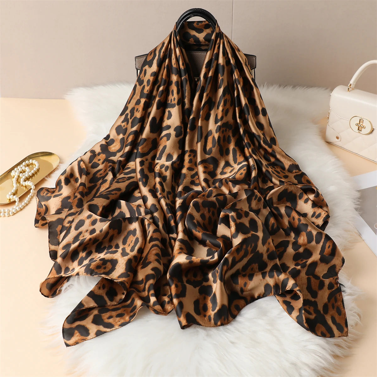 Luxury Silk Satin Scarf –  Large Wrap for Women, Elegant Beach & Hijab Style