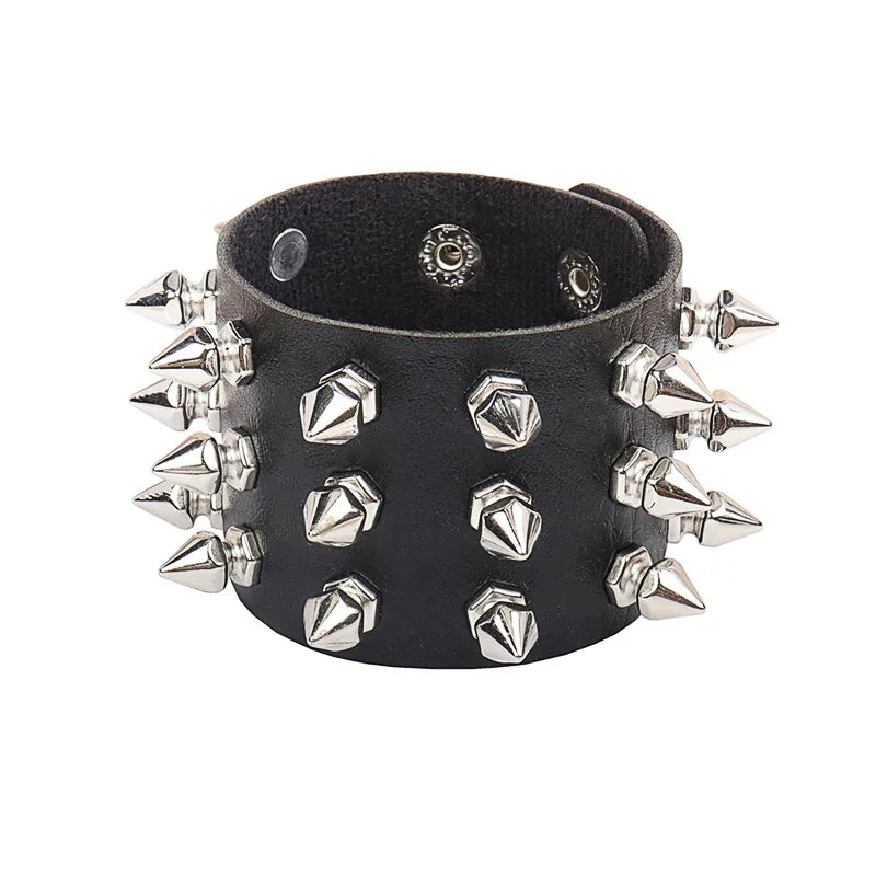 Punk Studded Leather Bracelet – Adjustable Gothic Rivet Cuff for Men & Women