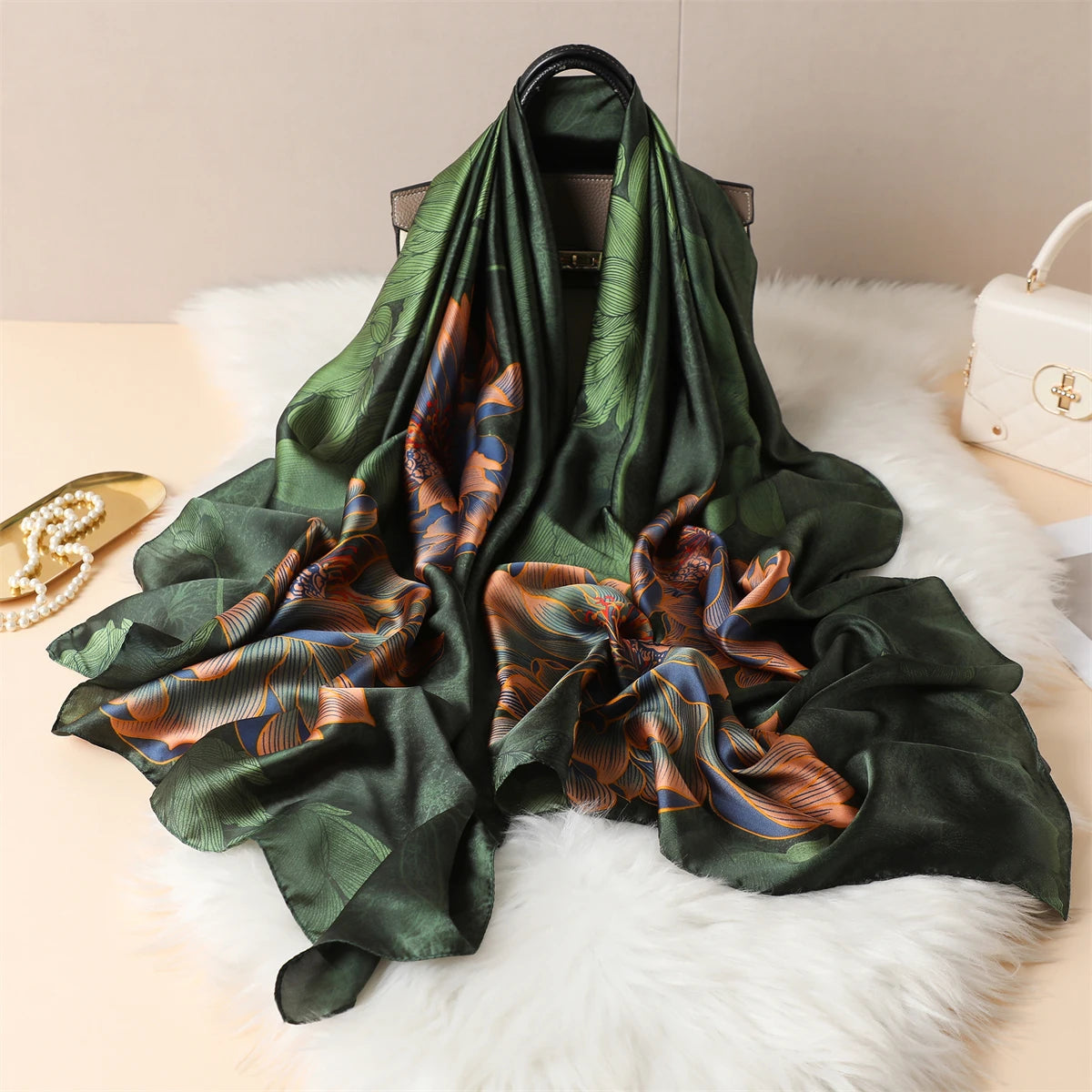 Luxury Silk Satin Scarf –  Large Wrap for Women, Elegant Beach & Hijab Style
