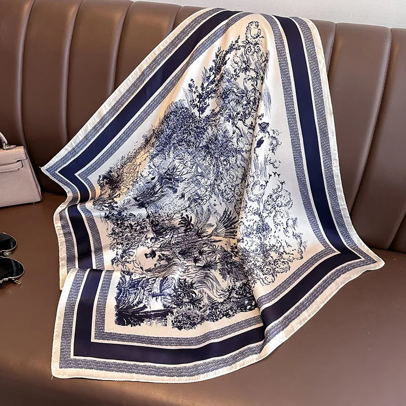 Luxury Floral Silk Scarf – Soft Satin Square Wrap for Hair, Neck & Hijab