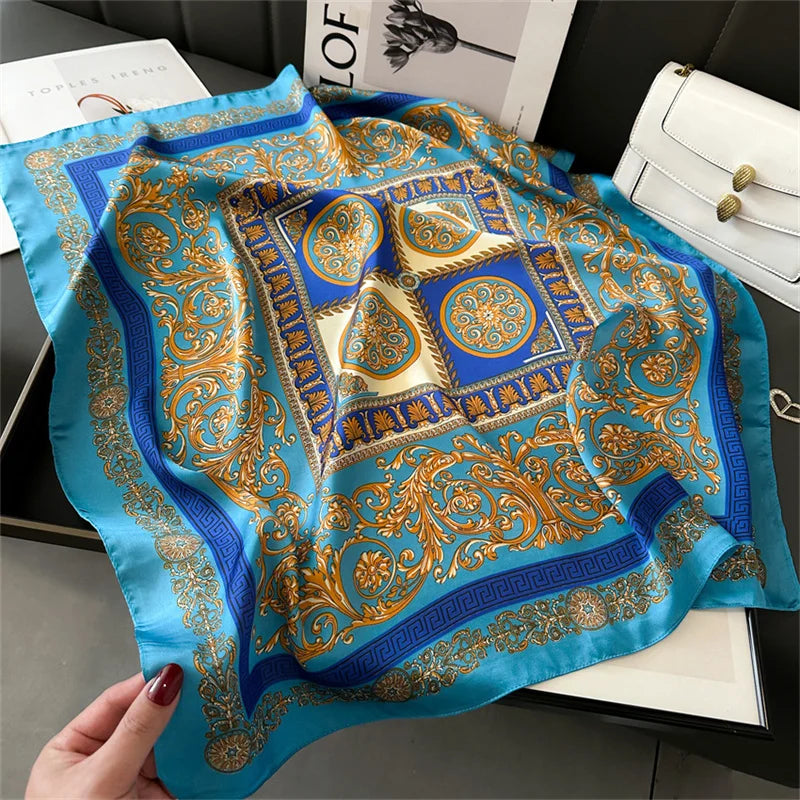 Printed Silk Scarf – Luxury Square Pashmina for Hair, Neck & Head Styling