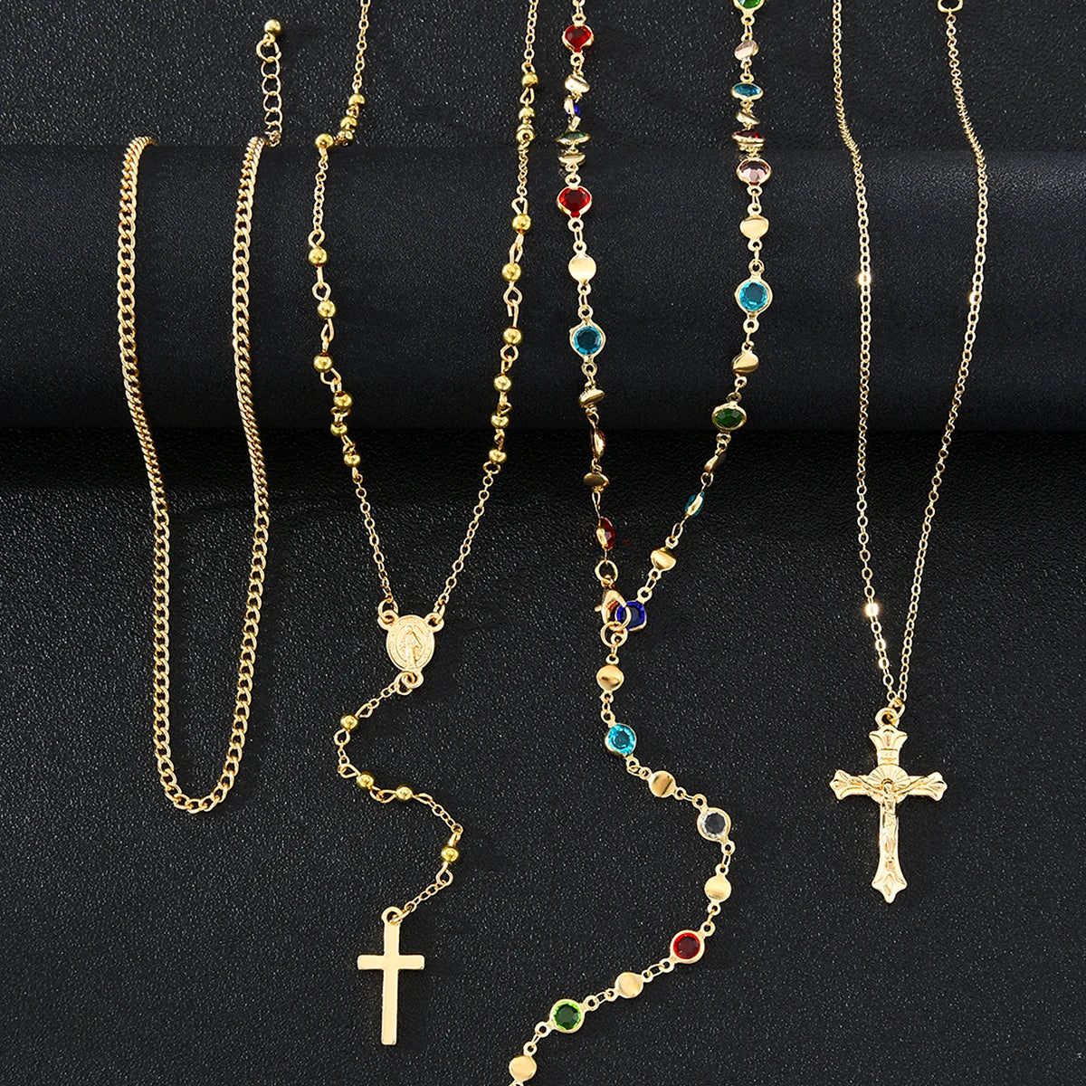 Luxury Rhinestone Cross Necklace Set – Colorful Vintage Y-Shaped Pendant for Women, Perfect for Parties