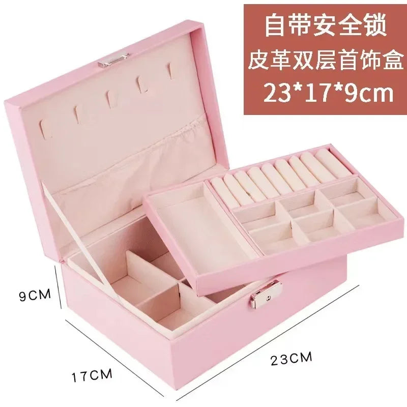 Three-Layer Retro PU Jewelry Box – High-Quality Green Case for Necklaces, Earrings, Rings & Bracelets