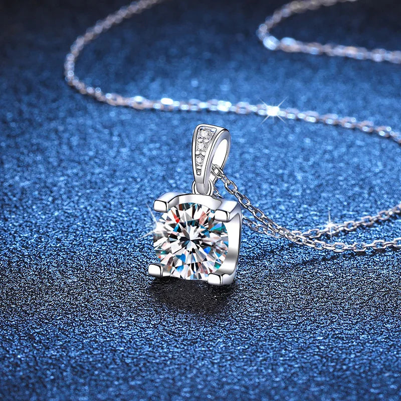 D-Color Moissanite Pendant Necklace – 0.5–2 ct 925 Sterling Silver Bridal & Party Jewelry