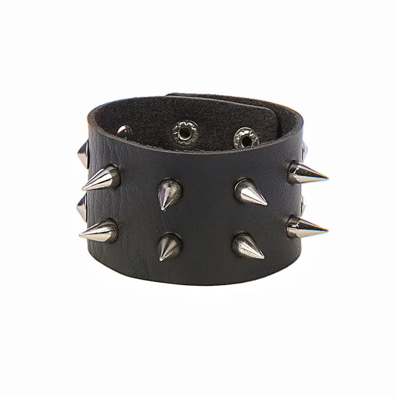 Punk Studded Leather Bracelet – Adjustable Gothic Rivet Cuff for Men & Women