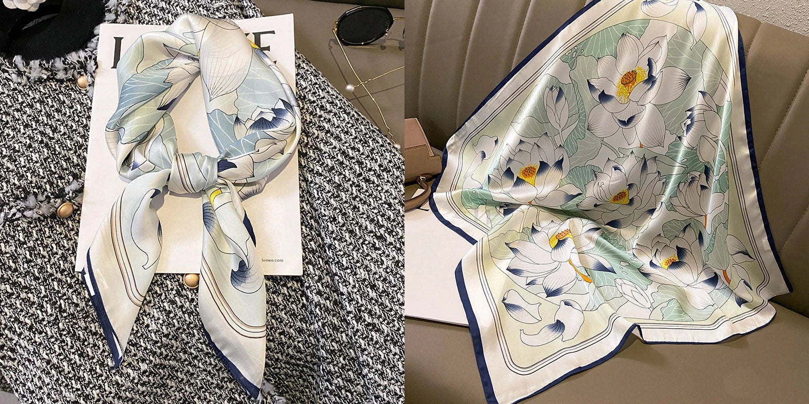 Luxury Floral Silk Scarf – Soft Satin Square Wrap for Hair, Neck & Hijab