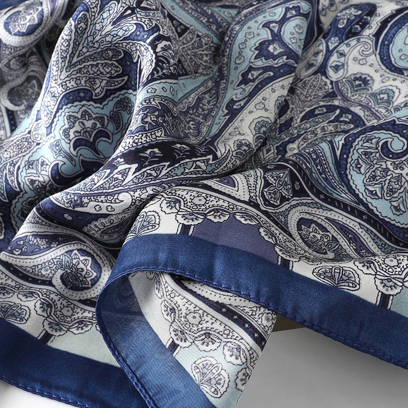 Bohemian Floral Silk Scarf – Luxury Square Satin Wrap for Hair, Neck & Hijab