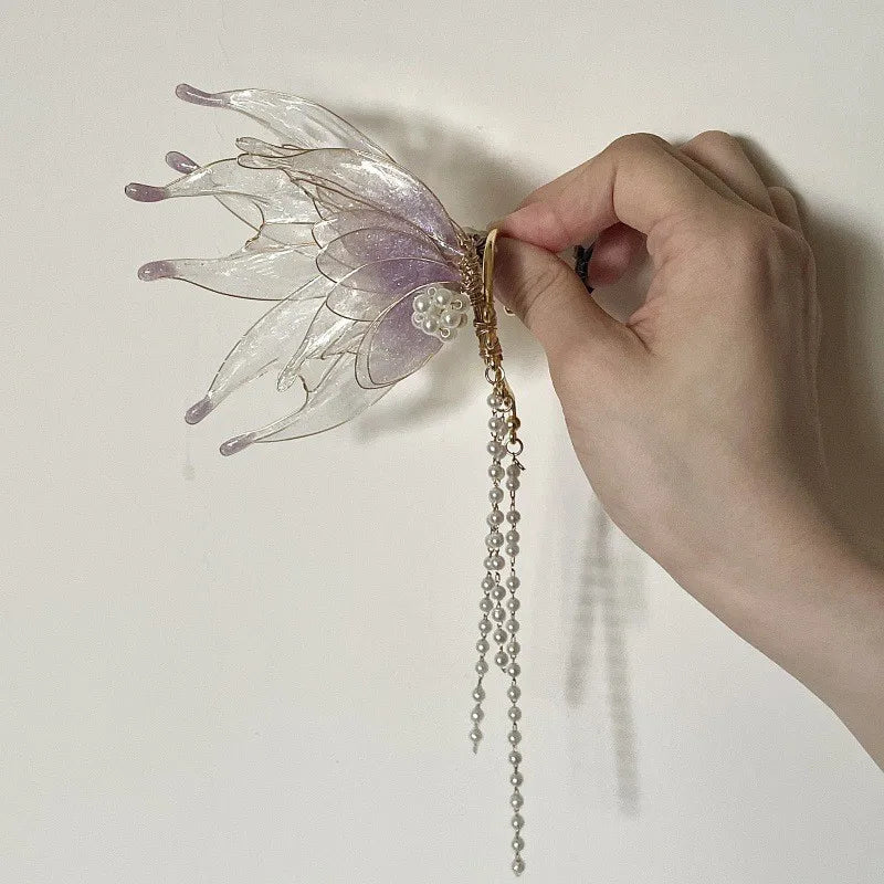 Butterfly & Mermaid Pearl Tassel Ear Cuffs – Elegant Non-Piercing Fairy-Style Earrings