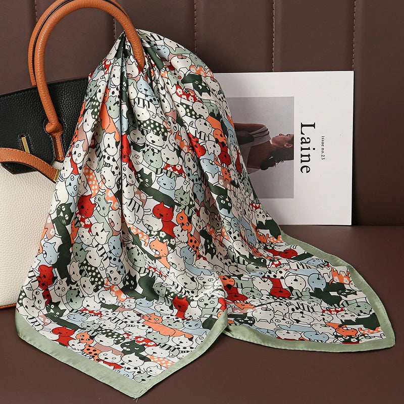 Luxury Silk Satin Scarf – 2023 Square Print Design for Women’s Hijab, Hair & Neck Styling
