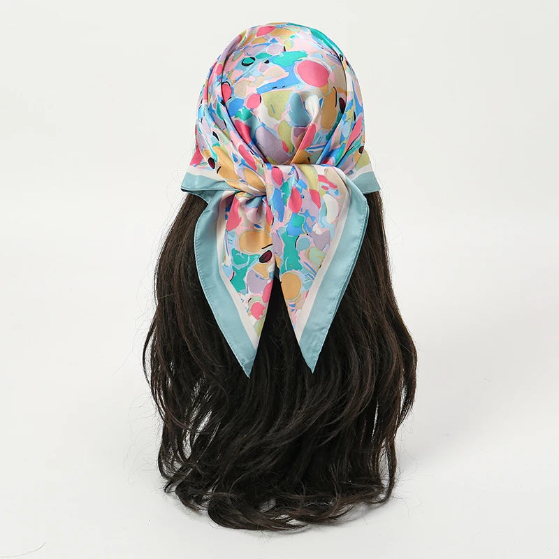 Bohemian Floral Silk Scarf – Tropical Print Square Satin Wrap for Hair, Neck & Hijab