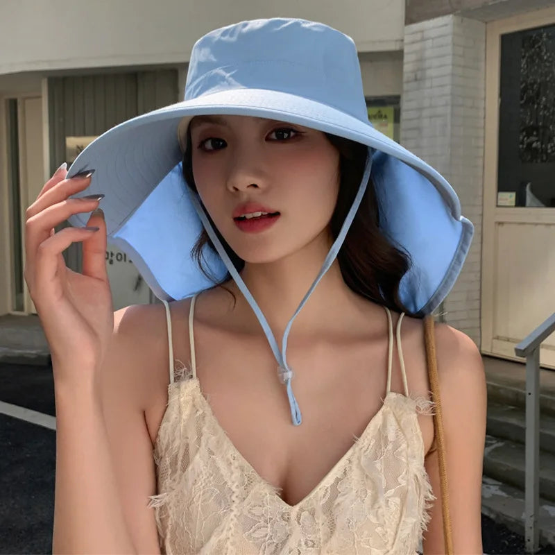 Women’s Wide-Brim Sun Bucket Hat – UPF 50+ Fishing & Safari Style with Neck Cover